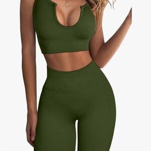 Olive Green Ribbed Two-Piece Set